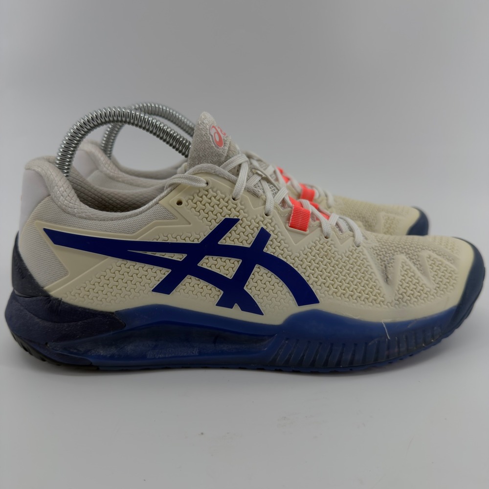 Asics Gel-Resolution 8 Womens Tennis Shoes Cream Blue Coral Size 8.5